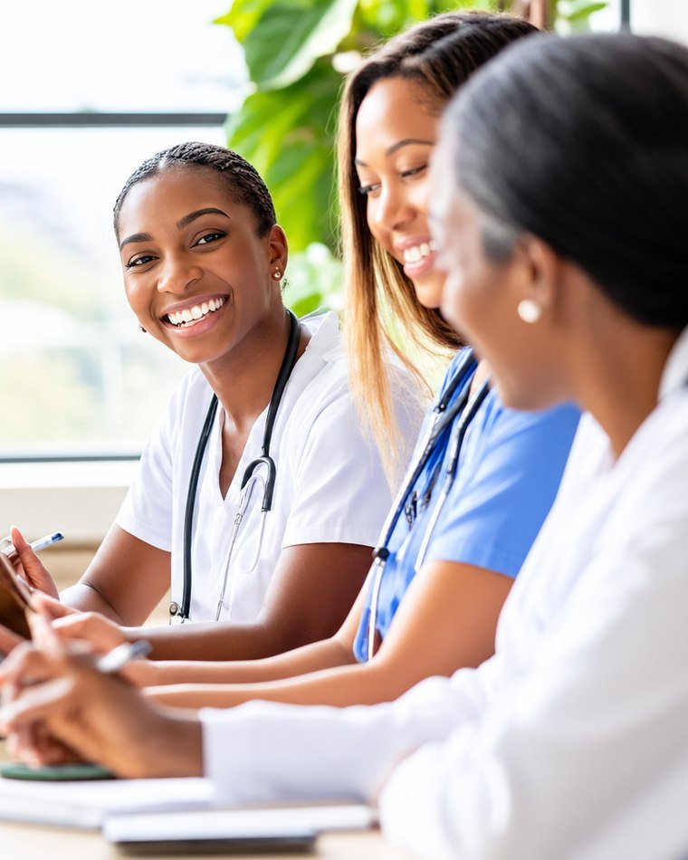 A team of care professionals collaborating around a table